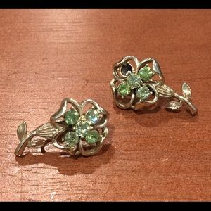 Vintage Clip On Shamrock Earrings